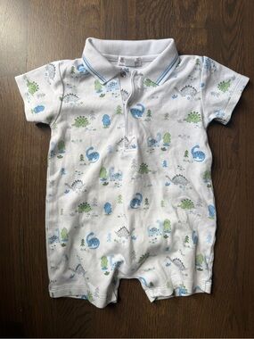 Kissy kissy Baby Polo Romper with Blue & Green Dino Print